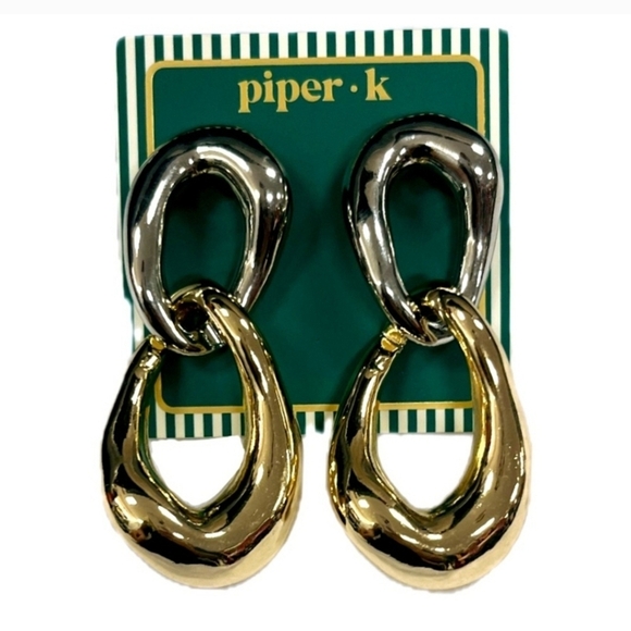 🔹️Piper K🔹️  Silver and Gold Link Drop Earrings - Picture 1 of 4